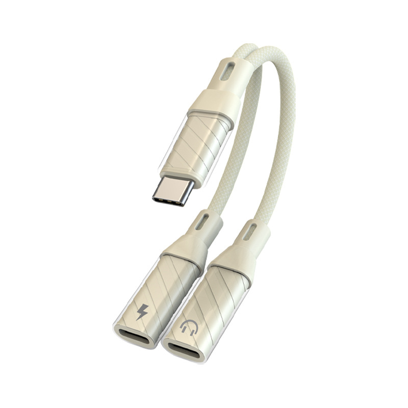 Type-C adapter za mobitel s 60W PD brzo punjenje – 2-u-1 slušavno-punjac kabel, inline kontrole, podrška za pozive i reprodukciju glazbe, kompatibilno s Apple, Huawei, Samsung, Honor, Xiaomi, Vivo