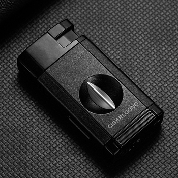 Συνδυασμένος ανάφλεκτης πούρων και ψαλίδι κοπής πούρων – όλα σε ένα, φλόγιστρο βουτάνιο, V-σχημής παράλληλος κόφτης πούρων, μάρκα CIGARLOONG/Qie Long, μοντέλο CL-0094, ιαπωνικού στυλ