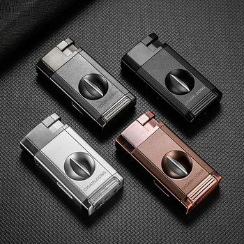 Συνδυασμένος ανάφλεκτης πούρων και ψαλίδι κοπής πούρων – όλα σε ένα, φλόγιστρο βουτάνιο, V-σχημής παράλληλος κόφτης πούρων, μάρκα CIGARLOONG/Qie Long, μοντέλο CL-0094, ιαπωνικού στυλ