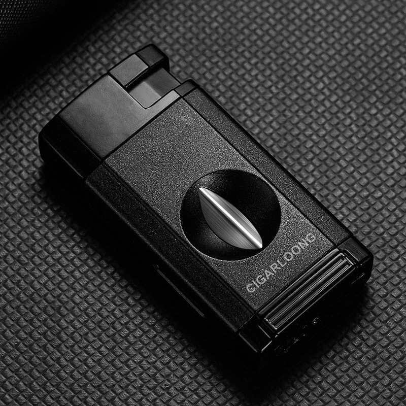 Συνδυασμένος ανάφλεκτης πούρων και ψαλίδι κοπής πούρων – όλα σε ένα, φλόγιστρο βουτάνιο, V-σχημής παράλληλος κόφτης πούρων, μάρκα CIGARLOONG/Qie Long, μοντέλο CL-0094, ιαπωνικού στυλ