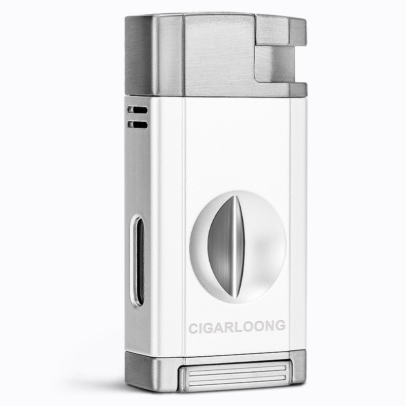 Συνδυασμένος ανάφλεκτης πούρων και ψαλίδι κοπής πούρων – όλα σε ένα, φλόγιστρο βουτάνιο, V-σχημής παράλληλος κόφτης πούρων, μάρκα CIGARLOONG/Qie Long, μοντέλο CL-0094, ιαπωνικού στυλ