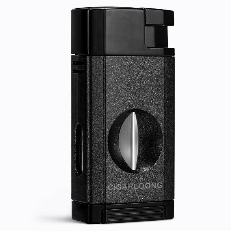 Συνδυασμένος ανάφλεκτης πούρων και ψαλίδι κοπής πούρων – όλα σε ένα, φλόγιστρο βουτάνιο, V-σχημής παράλληλος κόφτης πούρων, μάρκα CIGARLOONG/Qie Long, μοντέλο CL-0094, ιαπωνικού στυλ