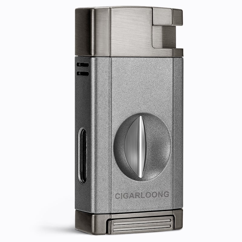 Συνδυασμένος ανάφλεκτης πούρων και ψαλίδι κοπής πούρων – όλα σε ένα, φλόγιστρο βουτάνιο, V-σχημής παράλληλος κόφτης πούρων, μάρκα CIGARLOONG/Qie Long, μοντέλο CL-0094, ιαπωνικού στυλ