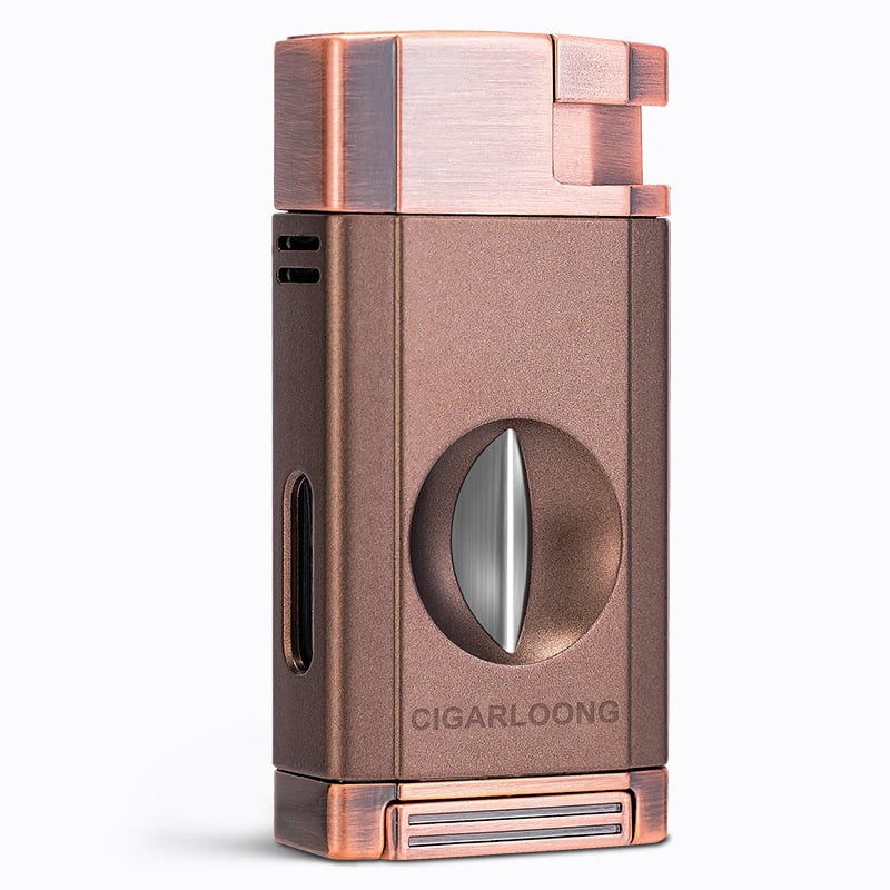 Συνδυασμένος ανάφλεκτης πούρων και ψαλίδι κοπής πούρων – όλα σε ένα, φλόγιστρο βουτάνιο, V-σχημής παράλληλος κόφτης πούρων, μάρκα CIGARLOONG/Qie Long, μοντέλο CL-0094, ιαπωνικού στυλ