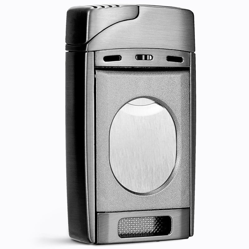 Συνδυασμένος ανάφλεκτης πούρων και ψαλίδι κοπής πούρων – όλα σε ένα, φλόγιστρο βουτάνιο, V-σχημής παράλληλος κόφτης πούρων, μάρκα CIGARLOONG/Qie Long, μοντέλο CL-0094, ιαπωνικού στυλ