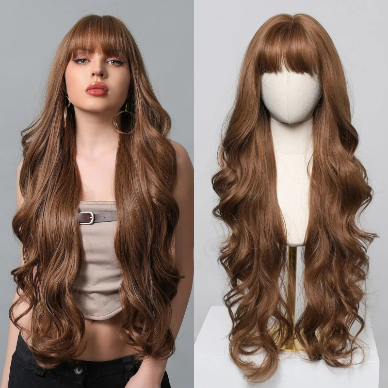 Duga kovrčava perika s dugim šiškama, model YJSWLC1222-2BL30; Materijal: domaći svila; Stil: duga kovrča; Učinak: prilagodba kontura lica.