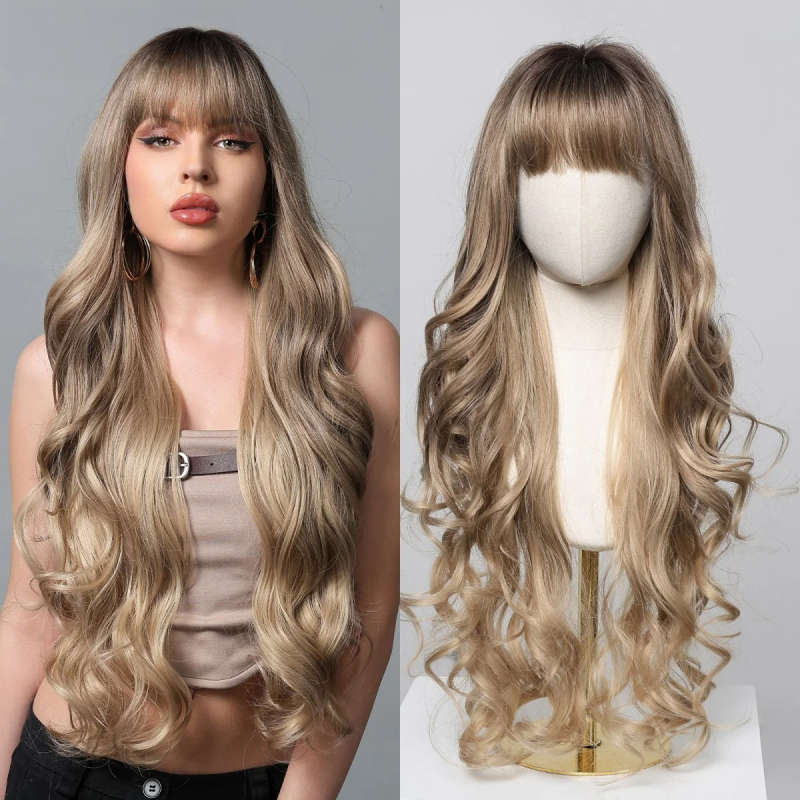 Duga kovrčava perika s dugim šiškama, model YJSWLC1222-2BL30; Materijal: domaći svila; Stil: duga kovrča; Učinak: prilagodba kontura lica.