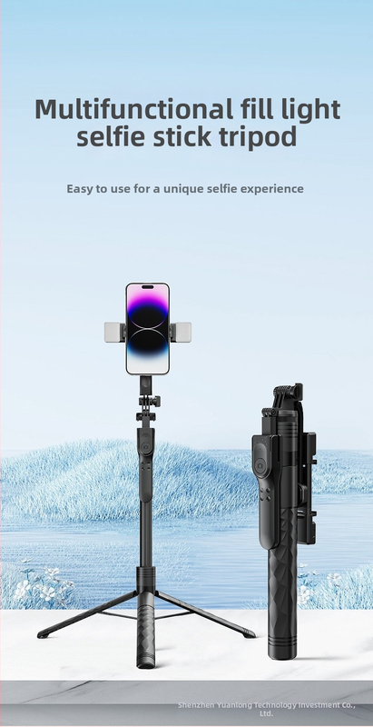 Štvorkrátna selfie tyč pre telefón s LED svetlom, Bluetooth diaľkové ovládanie, použitie na podlahe aj v ručnom režime, univerzálne, ABS + hliníková zliatina