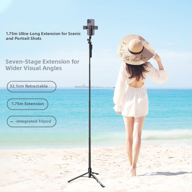 Štvorkrátna selfie tyč pre telefón s LED svetlom, Bluetooth diaľkové ovládanie, použitie na podlahe aj v ručnom režime, univerzálne, ABS + hliníková zliatina