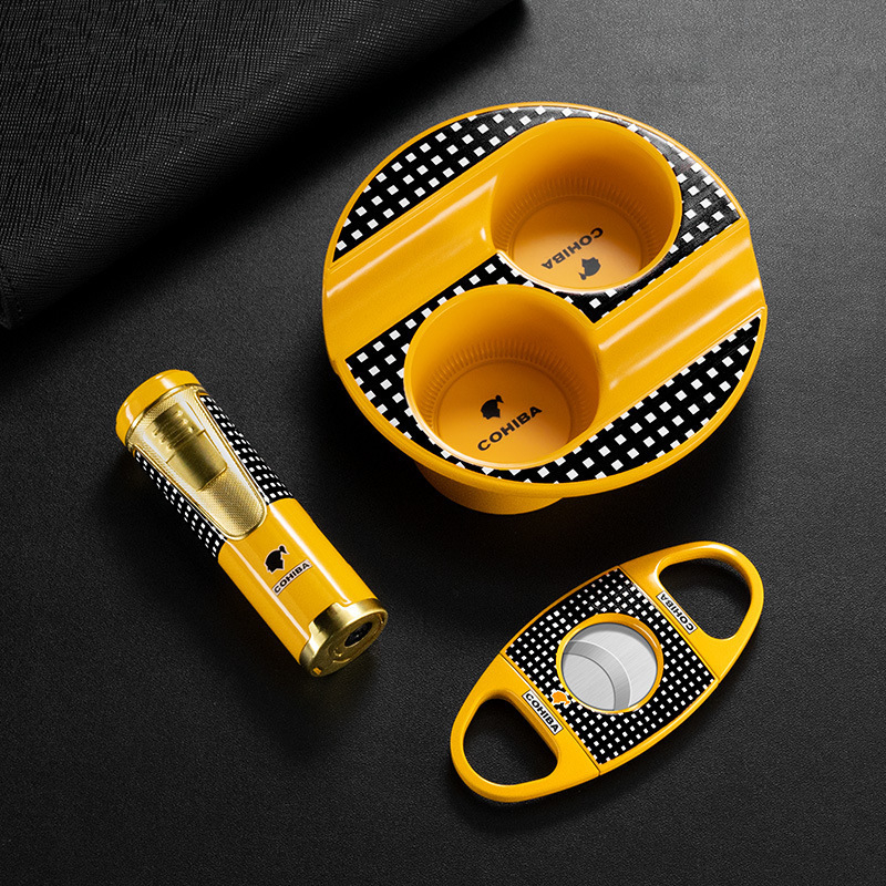 Set za cigare - trodijelni set od cinkovog legura sa škaricama za cigare, upaljačem i pepilnikom - Cigarloong CLT-24B5