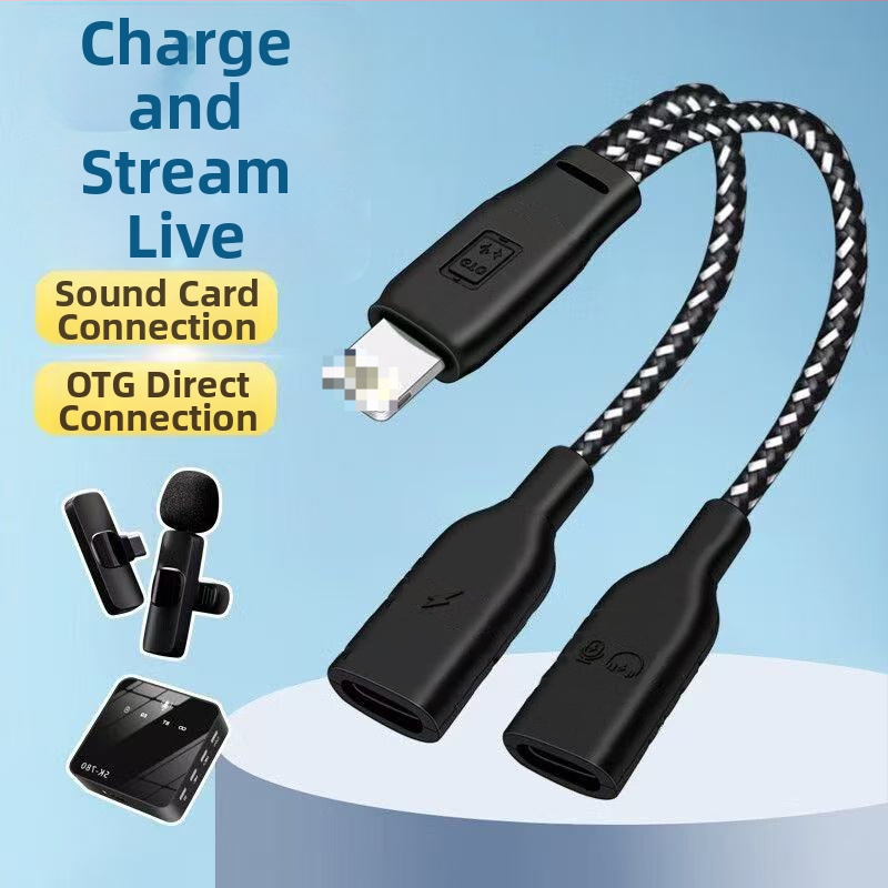 OTG adaptér io04 pre Lavalier mikrofón, slúchadlá a zvukovú kartu, kompatibilný s Androidom aj Apple, iOS adaptér pre živé vysielanie a nabíjanie