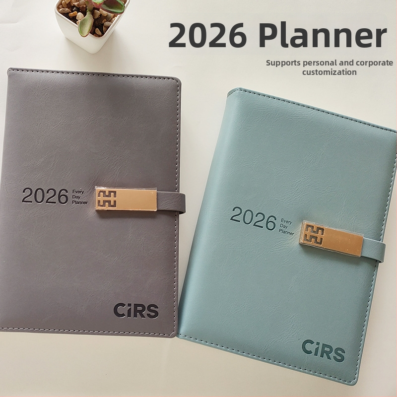 Prilagodljiva planerska bilježnica 2026 – A5 učinkovit planer s 365-dnevnim planiranjem vremena, A4 godišnji kalendar, 300–400 stranica, kućica od umjetne kože, žično povezivanje