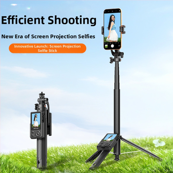 Selfie tyč s obrazovkou a živým prenosom zo zadnej kamery, antivibračný, teleskopická tyč, diaľkové ovládanie a Bluetooth