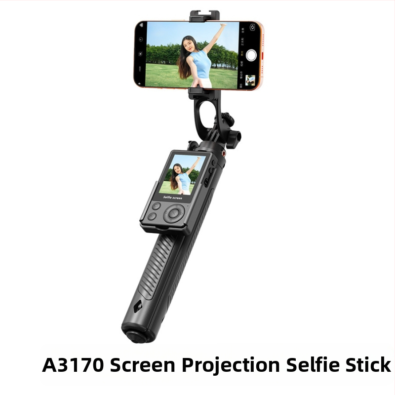 Selfie tyč s obrazovkou a živým prenosom zo zadnej kamery, antivibračný, teleskopická tyč, diaľkové ovládanie a Bluetooth