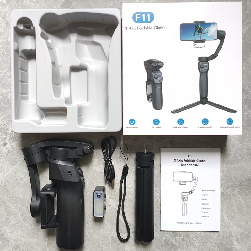 Ръчен стабилизатор за мобилен телефон с три оси и лицево проследяване (подсветка, Bluetooth, неръждаема стомана)