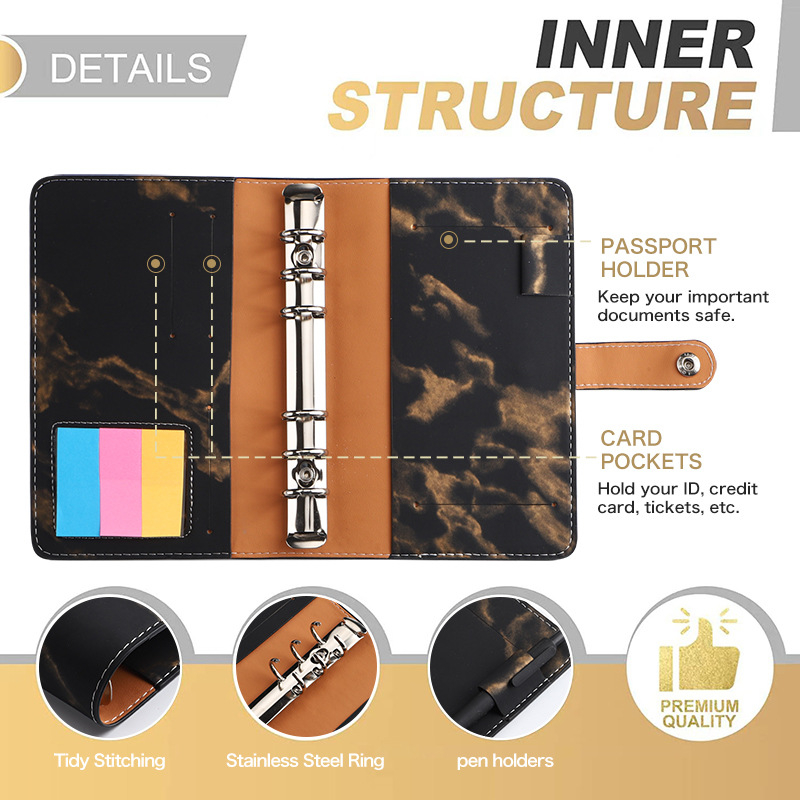 Loose-leaf binder s mramornim PU kožnim omotom – planer/dnevnik, Forest papir, 120 gsm, model YMX-013-Marble Leather Notebook