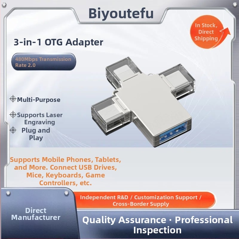 OTG adaptér 3 v 1 pre Apple smartfóny s USB-C rozhraním (Model: Three-in-one adapter, Kód: A)