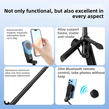 Mini magnetski selfie štap s Bluetooth daljinskim upravljanjem, teleskopski držač za telefon, MagSafe držač