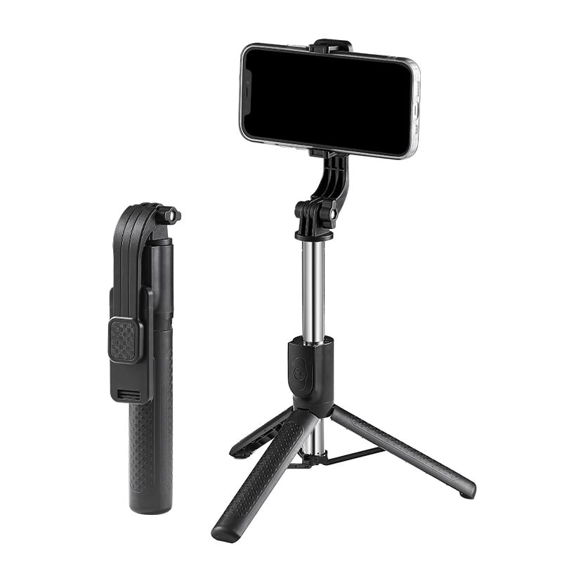 Selfie stick Bluetooth pentru telefon cu LED și trepied staționar