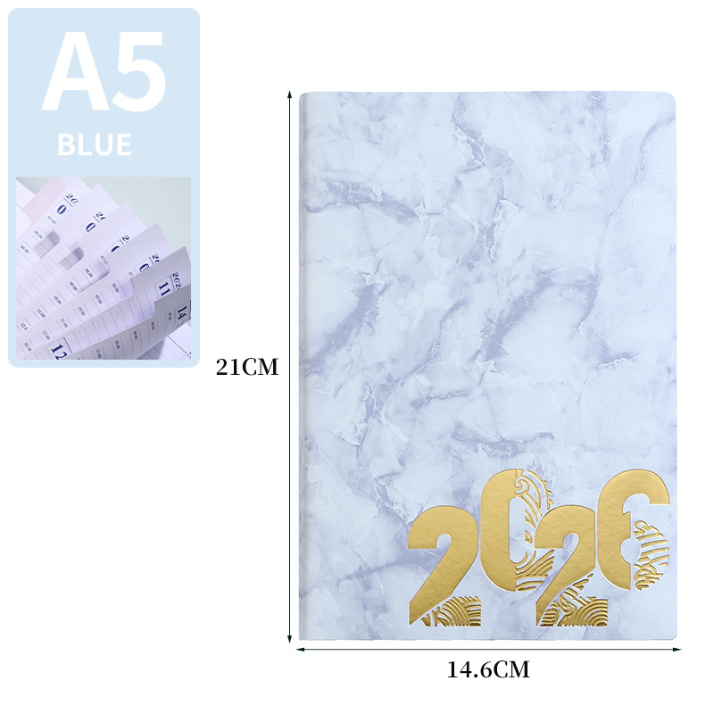 Bilježnica s mramornim uzorkom, 365-dnevni plan, 180 stranica, 80 GSM forest papir, kožna imitacija naslovnice