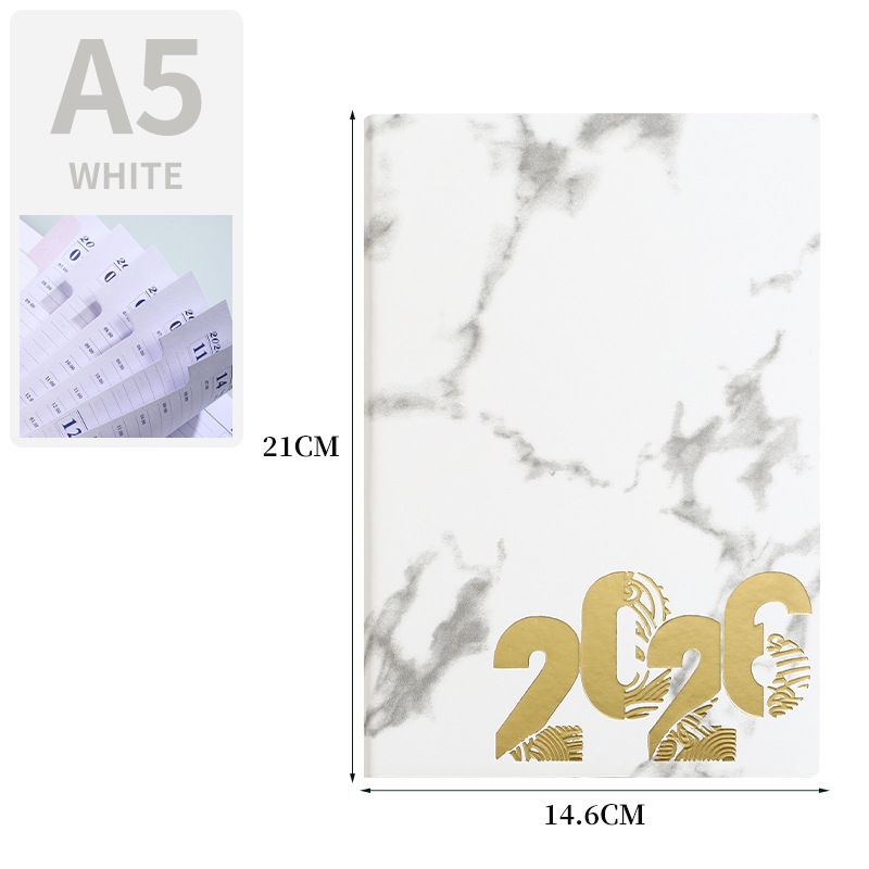 Bilježnica s mramornim uzorkom, 365-dnevni plan, 180 stranica, 80 GSM forest papir, kožna imitacija naslovnice