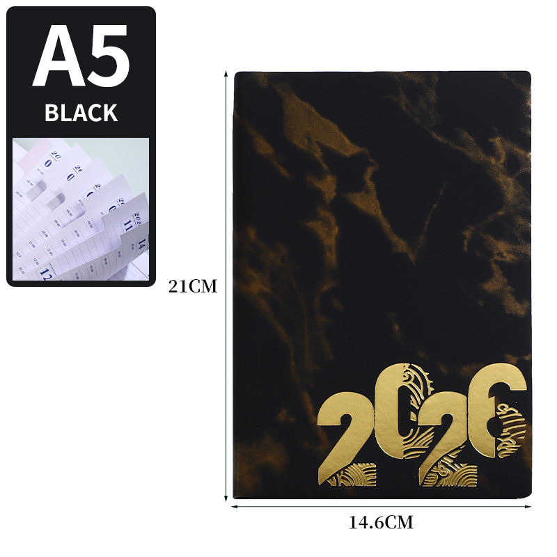 Bilježnica s mramornim uzorkom, 365-dnevni plan, 180 stranica, 80 GSM forest papir, kožna imitacija naslovnice