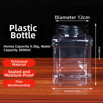 Kvadratna boca za med, PET plast, s poklopcem; općenito pakiranje, Marka Like Yang Plastic Industry, Podrijetlo: Xuchang, Henan, Kina.