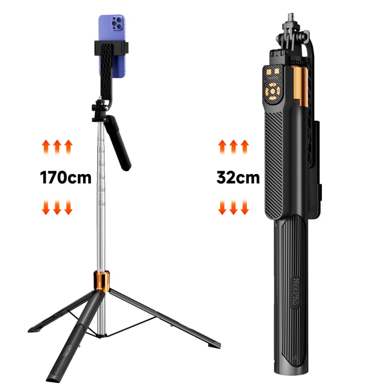 L6S Bluetooth selfie tyč s LED osvetlením – hliníková zliatina, ručný stabilizátor a diaľkové ovládanie