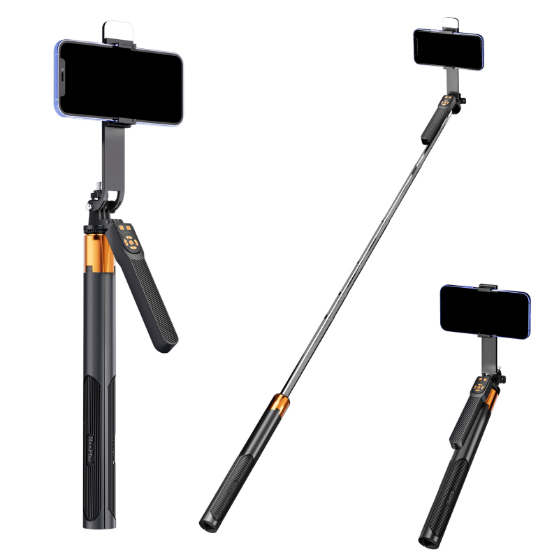 L6S Bluetooth selfie tyč s LED osvetlením – hliníková zliatina, ručný stabilizátor a diaľkové ovládanie