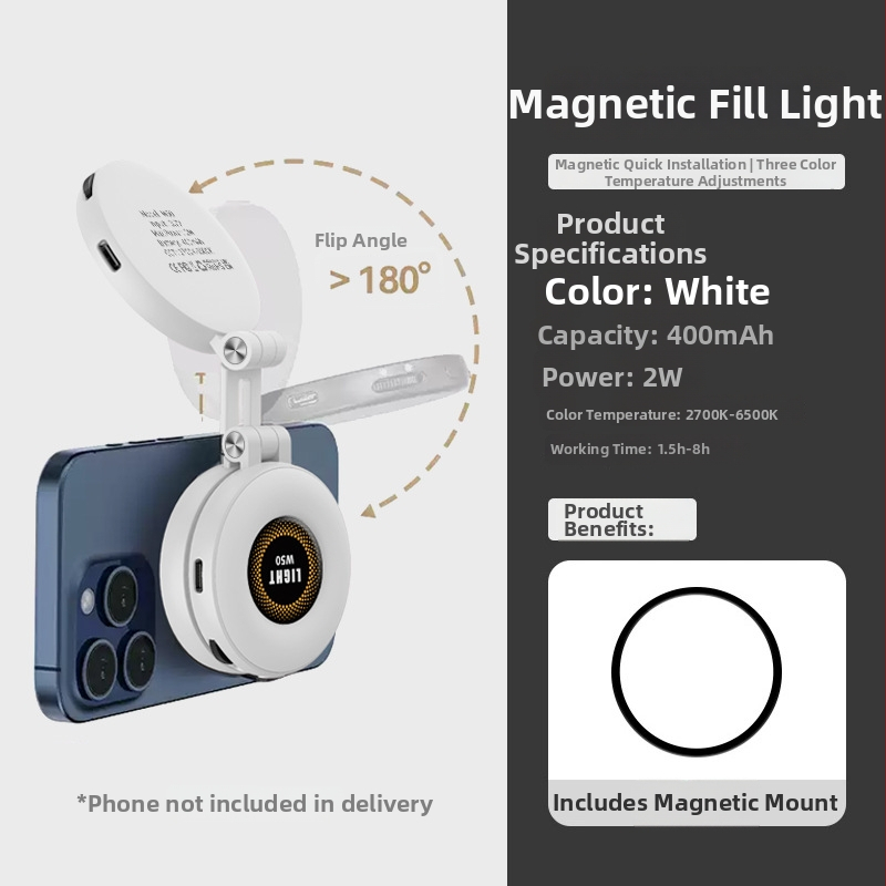 Externé LED magnetické mini svetlo do vrecka na krásu, nastaviteľné s tromi teplotami pre fotografovanie