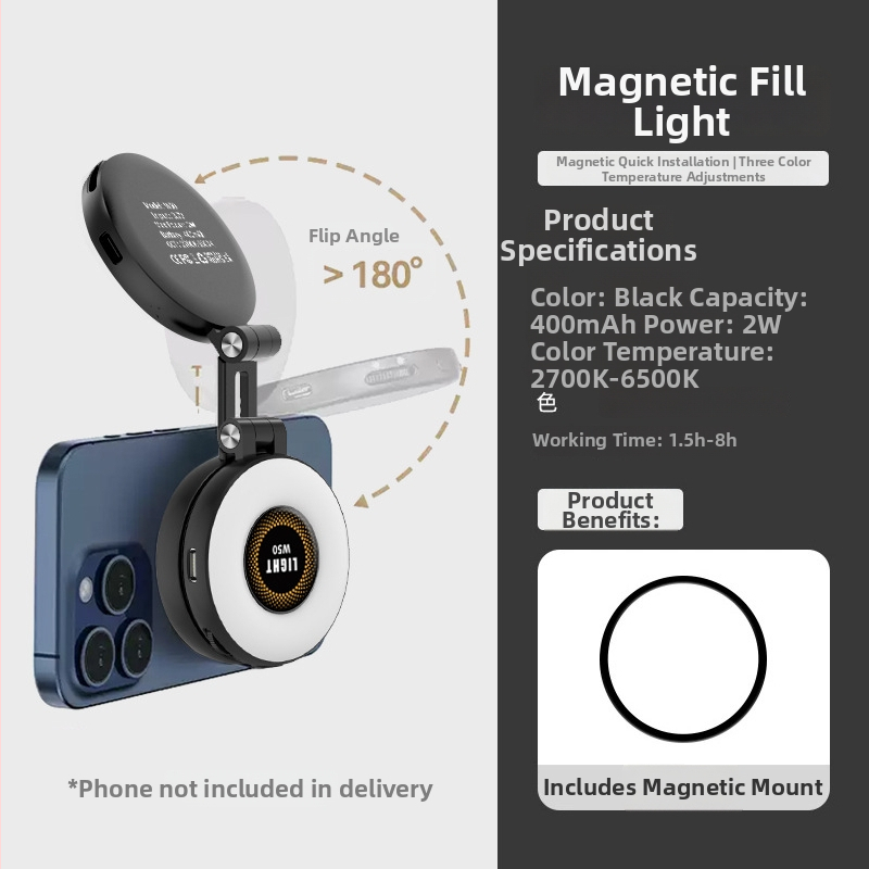 Externé LED magnetické mini svetlo do vrecka na krásu, nastaviteľné s tromi teplotami pre fotografovanie