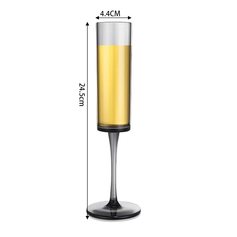 Jednokratna plastična čaša, prozirna visoka šampanj stil; moguć tisak loga; materijal: plastika; debljina stijenke 0,3–0,6 mm; pakiranje: čaša.
