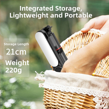 Selfie tyč so svetlom, teleskopický statív, Bluetooth diaľkové ovládanie, trojfarebná teplota svetla, model L15, konštrukcia z nehrdzavejúcej ocele + ABS