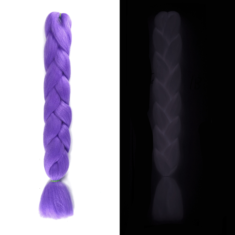 Perucă împletită luminoasă cu efect de strălucire în întuneric, fibră sintetică rezistentă la temperaturi înalte, păr lung și buclat