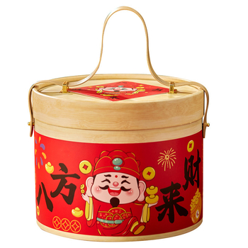 Подаръчна кутия за сладки и бисквити с кръгла форма | удебелена хартия с дървесен модел, печат, персонализация