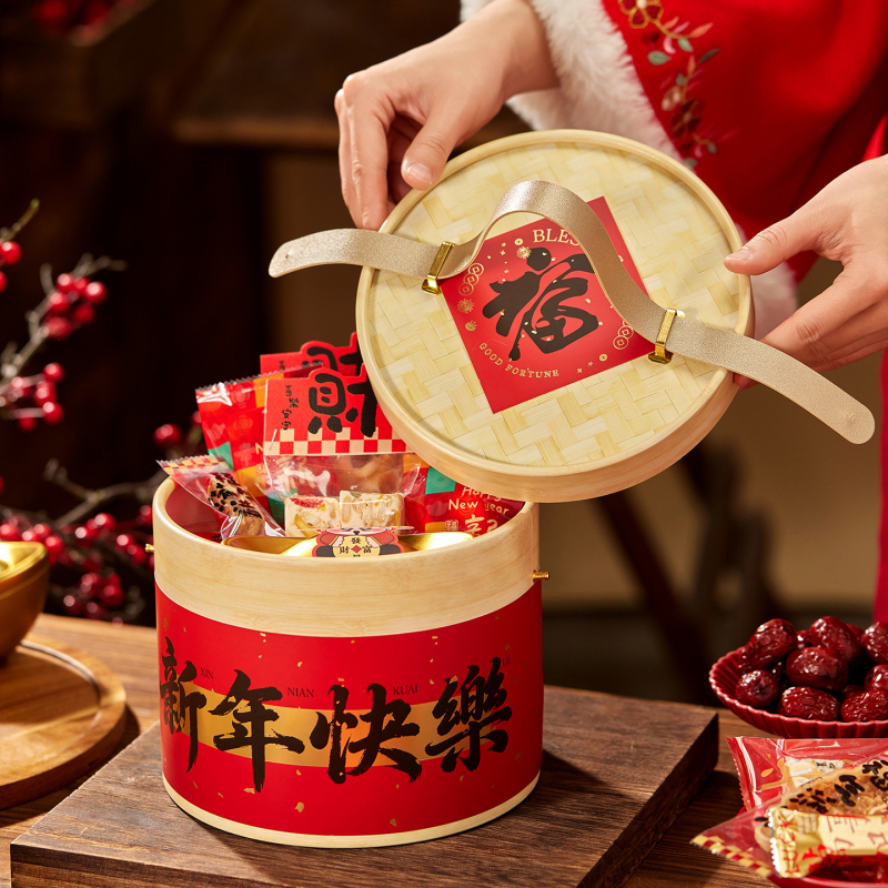 Подаръчна кутия за сладки и бисквити с кръгла форма | удебелена хартия с дървесен модел, печат, персонализация