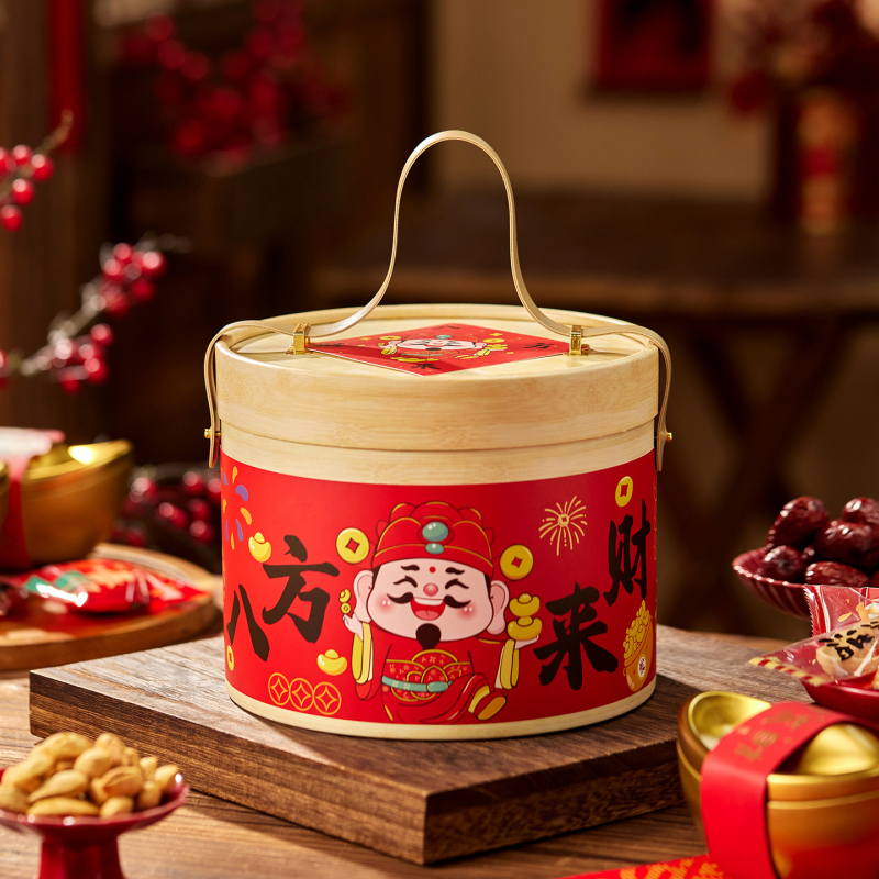 Подаръчна кутия за сладки и бисквити с кръгла форма | удебелена хартия с дървесен модел, печат, персонализация