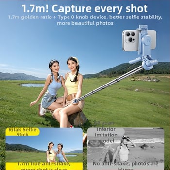 Rtako 2025 Selfie tyč s podstavcom na telefón, prenosný, stabilizácia obrazu, diaľkové ovládanie, Bluetooth, LED osvetlenie, ABS+ hliníková zliatina