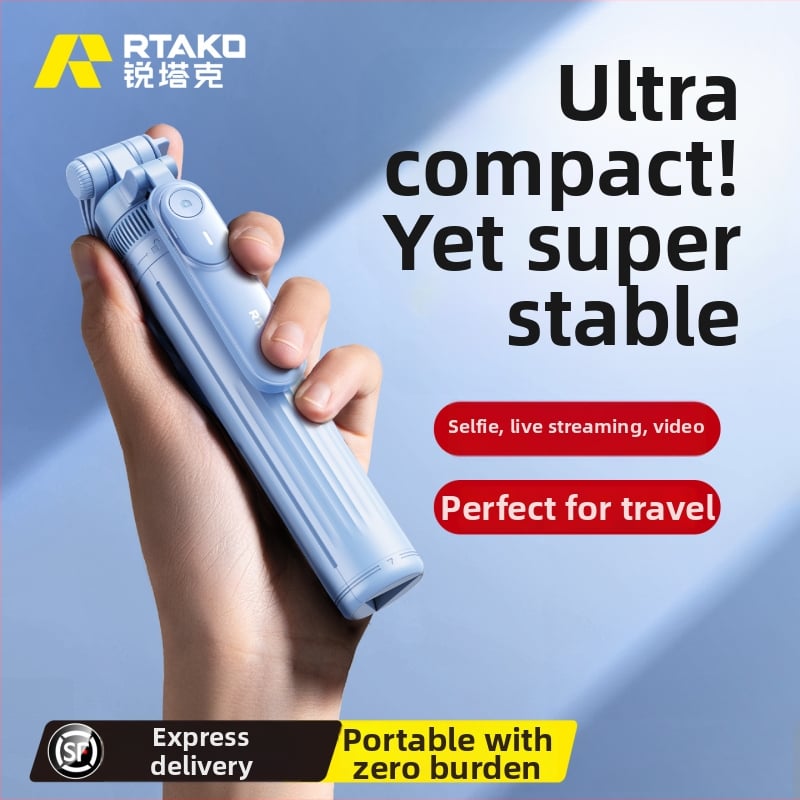 Rtako 2025 Selfie tyč s podstavcom na telefón, prenosný, stabilizácia obrazu, diaľkové ovládanie, Bluetooth, LED osvetlenie, ABS+ hliníková zliatina