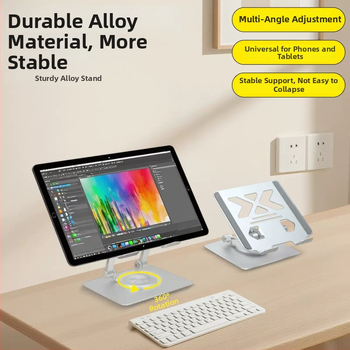 Suport de birou pentru tablete și telefoane, aliaj pur de aluminiu CNC, mecanism pliabil de ridicare, compatibilitate universală, design de disipare a căldurii, greutate 269 g