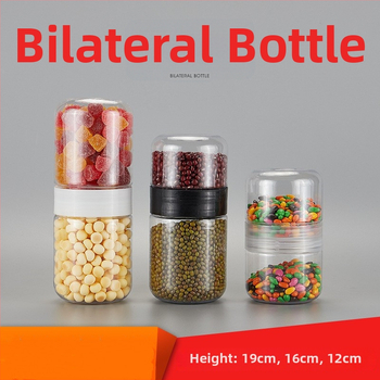 Dvojstranná transparentná fľaša na sladkosti, PET plastový kontajner na občerstvenie a čaj, s tlačeným logom, hrúbka steny 1 mm, netto hmotnosť 80 g