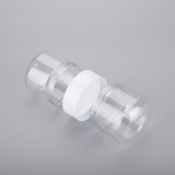 Dvojstranná transparentná fľaša na sladkosti, PET plastový kontajner na občerstvenie a čaj, s tlačeným logom, hrúbka steny 1 mm, netto hmotnosť 80 g