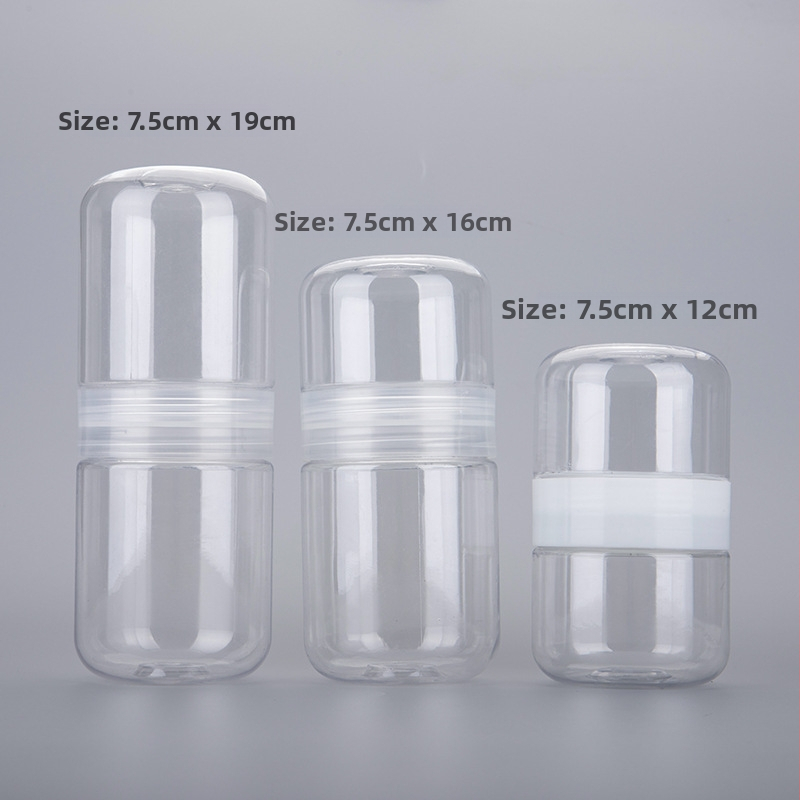 Dvojstranná transparentná fľaša na sladkosti, PET plastový kontajner na občerstvenie a čaj, s tlačeným logom, hrúbka steny 1 mm, netto hmotnosť 80 g