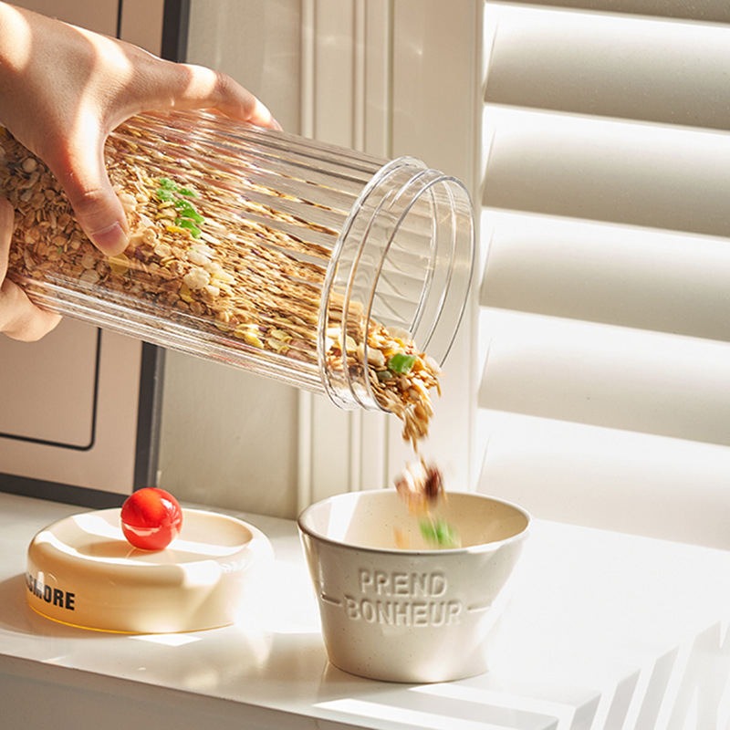 Cutie circulară din plastic pentru mărfuri uscate, cu capac sigilat – 1–2 L, personalizabilă, cu logo imprimat