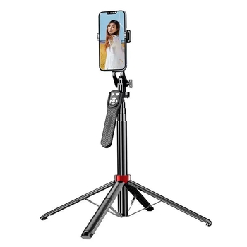 Selfie Stick Tripod – aliaj de aluminiu, Bluetooth, telecomandă, iluminare de umplere, universal