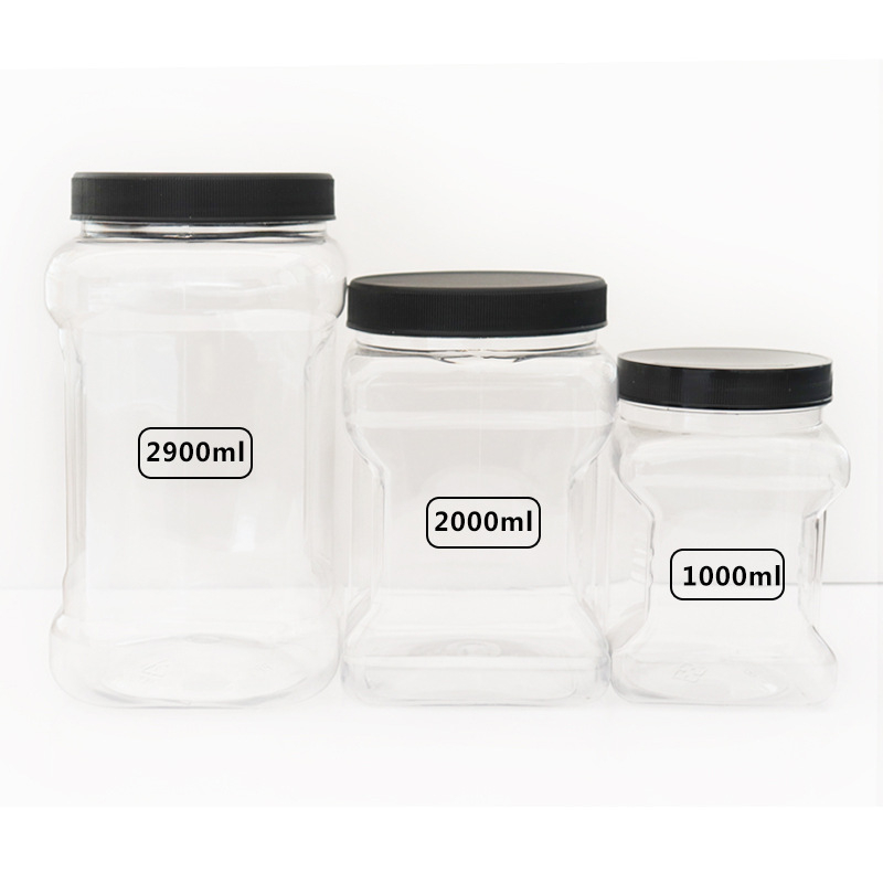 Sticlă PET pătrată de mână, cu capac plat, garnitură din folie de aluminiu și logo imprimat