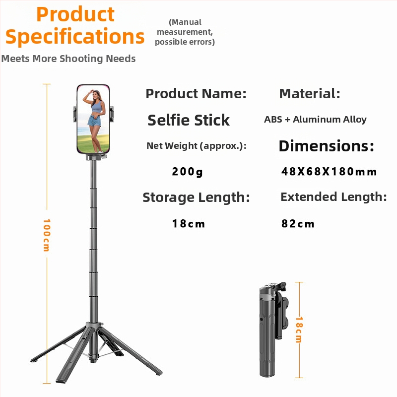 Разтегателна четирикрак selfie-стойка с Bluetooth и дистанционно управление — алуминиева конструкция, универсална съвместимост