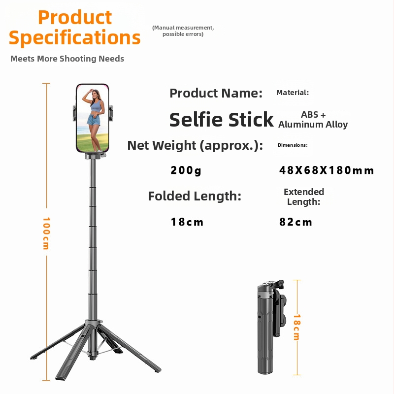 Разтегателна четирикрак selfie-стойка с Bluetooth и дистанционно управление — алуминиева конструкция, универсална съвместимост