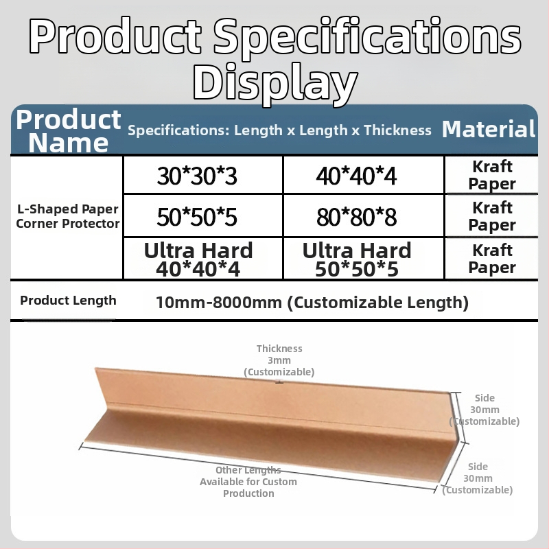 L-tvarovaný rohový ochranný papier z kraft papiera, mimoriadne tvrdý, papierové lisovanie
