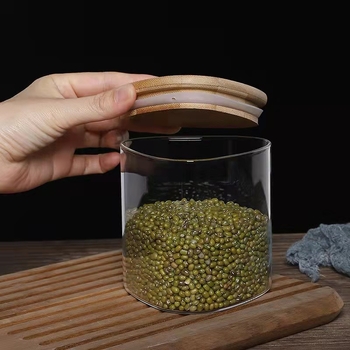 Vas de depozitare triunghiular din sticlă borosilicată, 501–800 ml, compatibil cu microunde, pentru cereale, ceai și bomboane